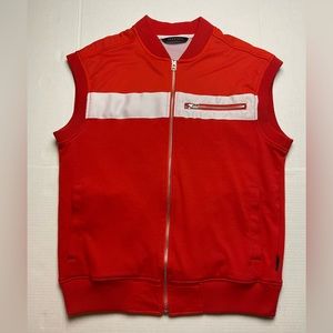 Sean John Mens L orange red & white full zip sleeveless sweatshirt jacket vest